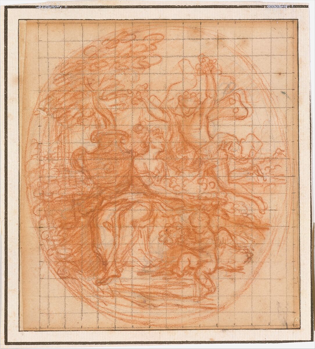 Zephyr and Flora, Antoine Coypel (French, Paris 1661–1722 Paris), Red chalk, over graphite; squared in black chalk