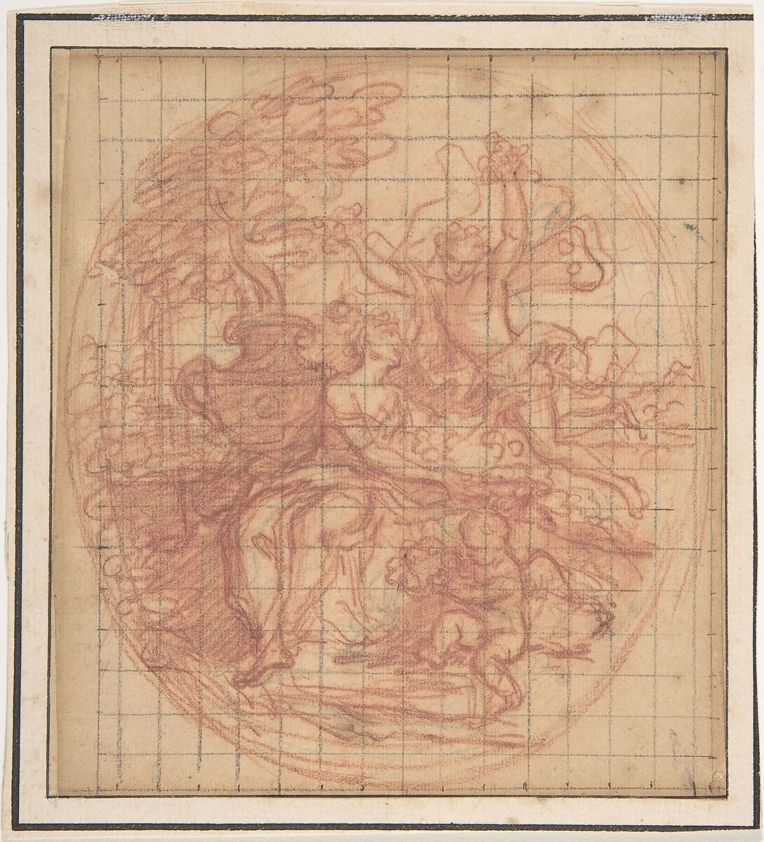 Zephyr and Flora, Antoine Coypel (French, Paris 1661–1722 Paris), Red chalk, over graphite; squared in black chalk 