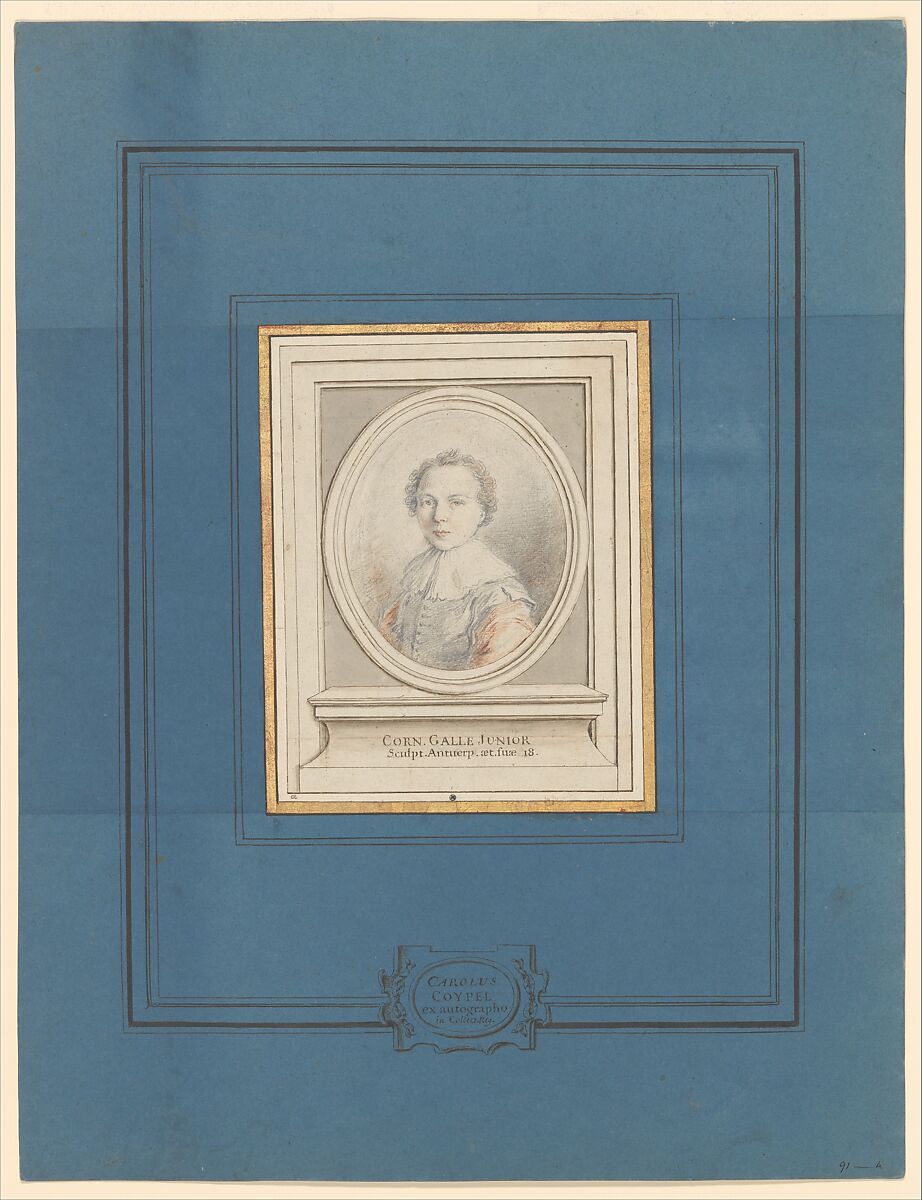 Portrait of Cornelius Galle, Jr., Charles Antoine Coypel (French, Paris 1694–1752 Paris), Black and red chalk, graphite, pen and brown ink, brush and brown wash