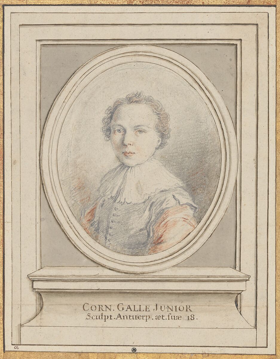 Portrait of Cornelius Galle, Jr., Charles Antoine Coypel (French, Paris 1694–1752 Paris), Black and red chalk, graphite, pen and brown ink, brush and brown wash
