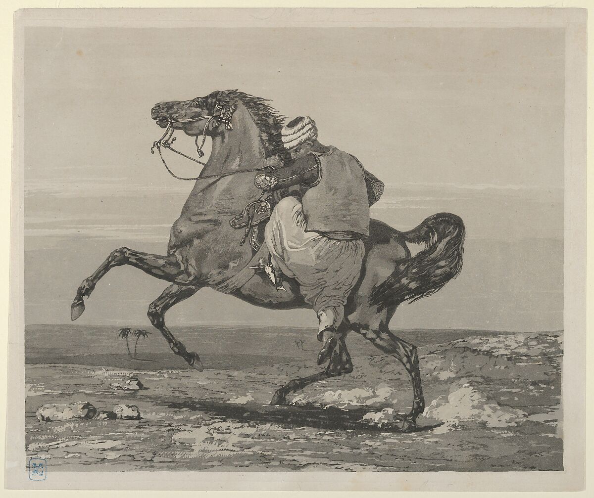 Turk Mounting His Horse, Eugène Delacroix (French, Charenton-Saint-Maurice 1798–1863 Paris), Aquatint; probably first state of two 