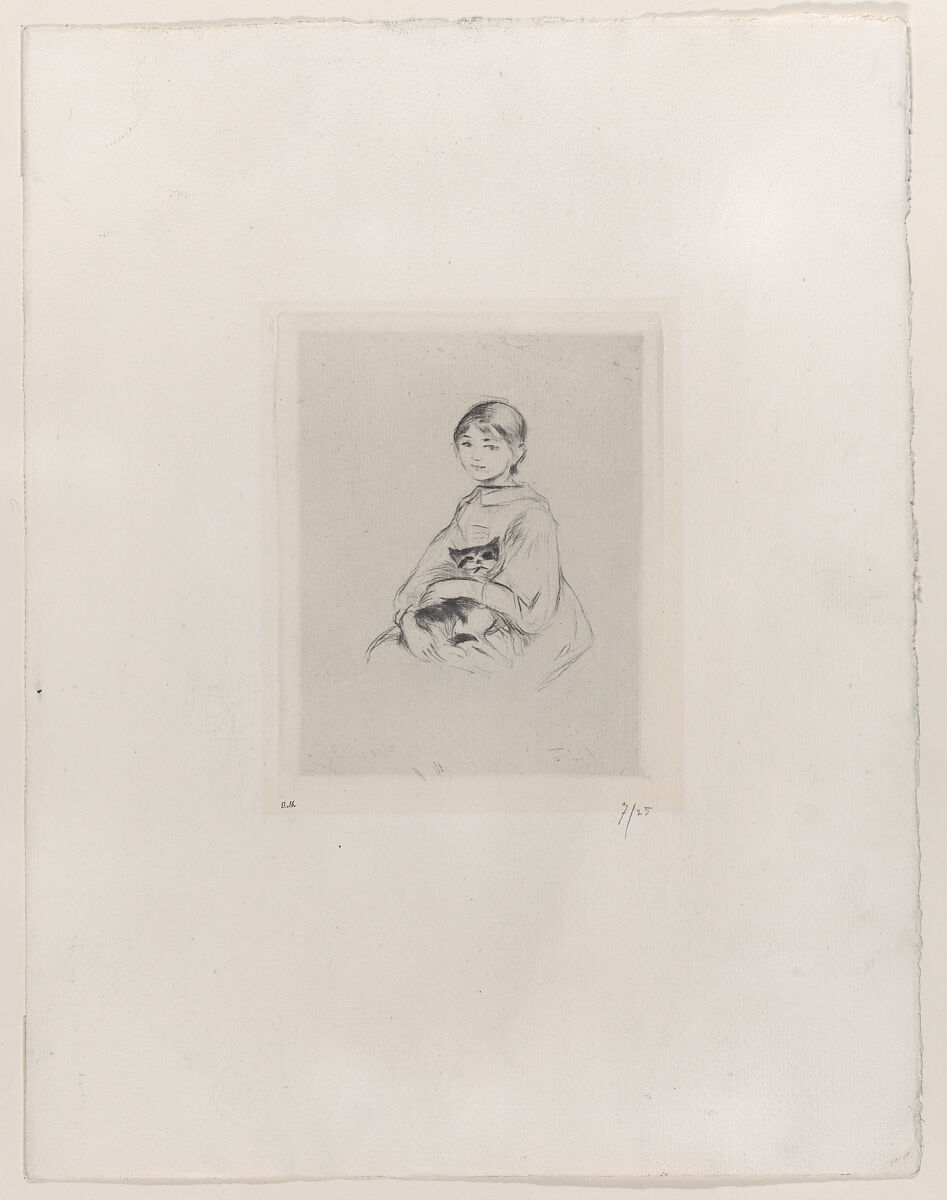 Young Girl with a Cat, after a portrait of Julie Manet by Renoir, Berthe Morisot (French, Bourges 1841–1895 Paris), Drypoint on laid paper 
