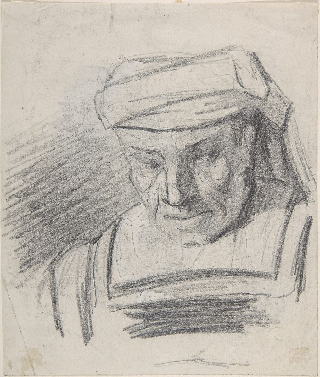 Head of a figure wearing a turban, Félicien Rops (Belgian, Namur 1833–1898 Essonnes), Graphite 