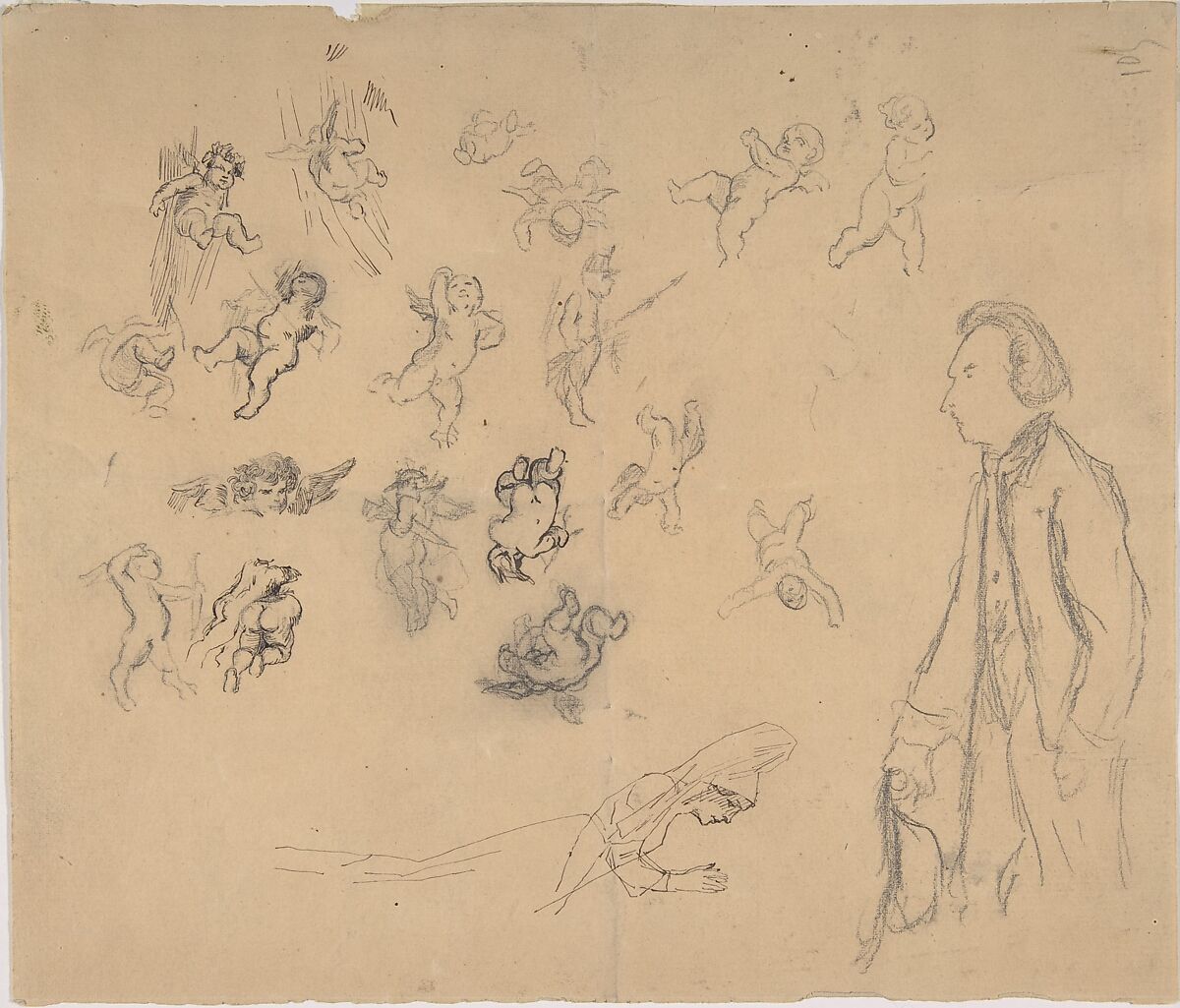 Sheet with putti and several figures, Félicien Rops (Belgian, Namur 1833–1898 Essonnes), Pen and ink and graphite 