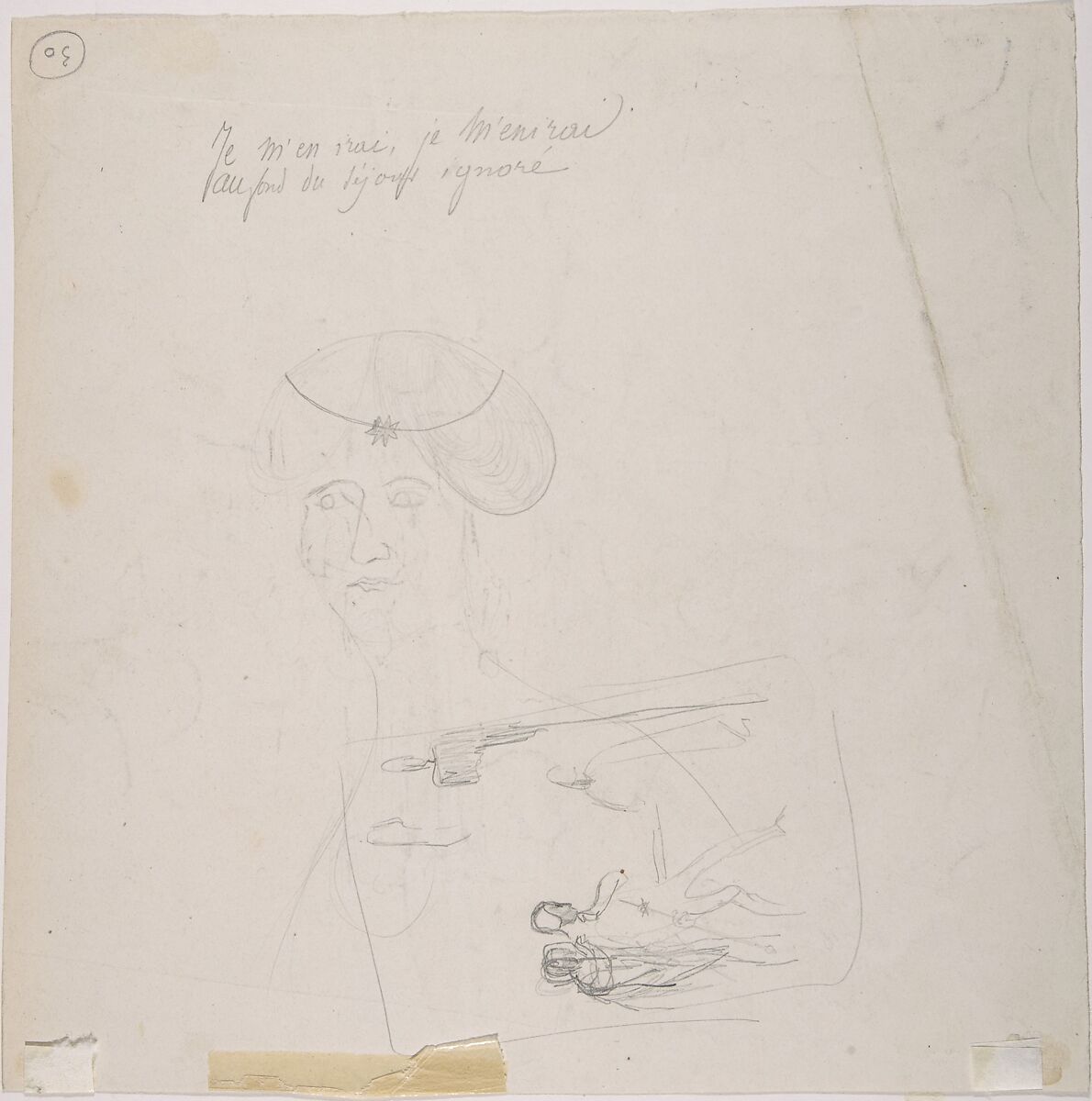 Three figures on horseback with indications at right, Félicien Rops (Belgian, Namur 1833–1898 Essonnes), Graphite