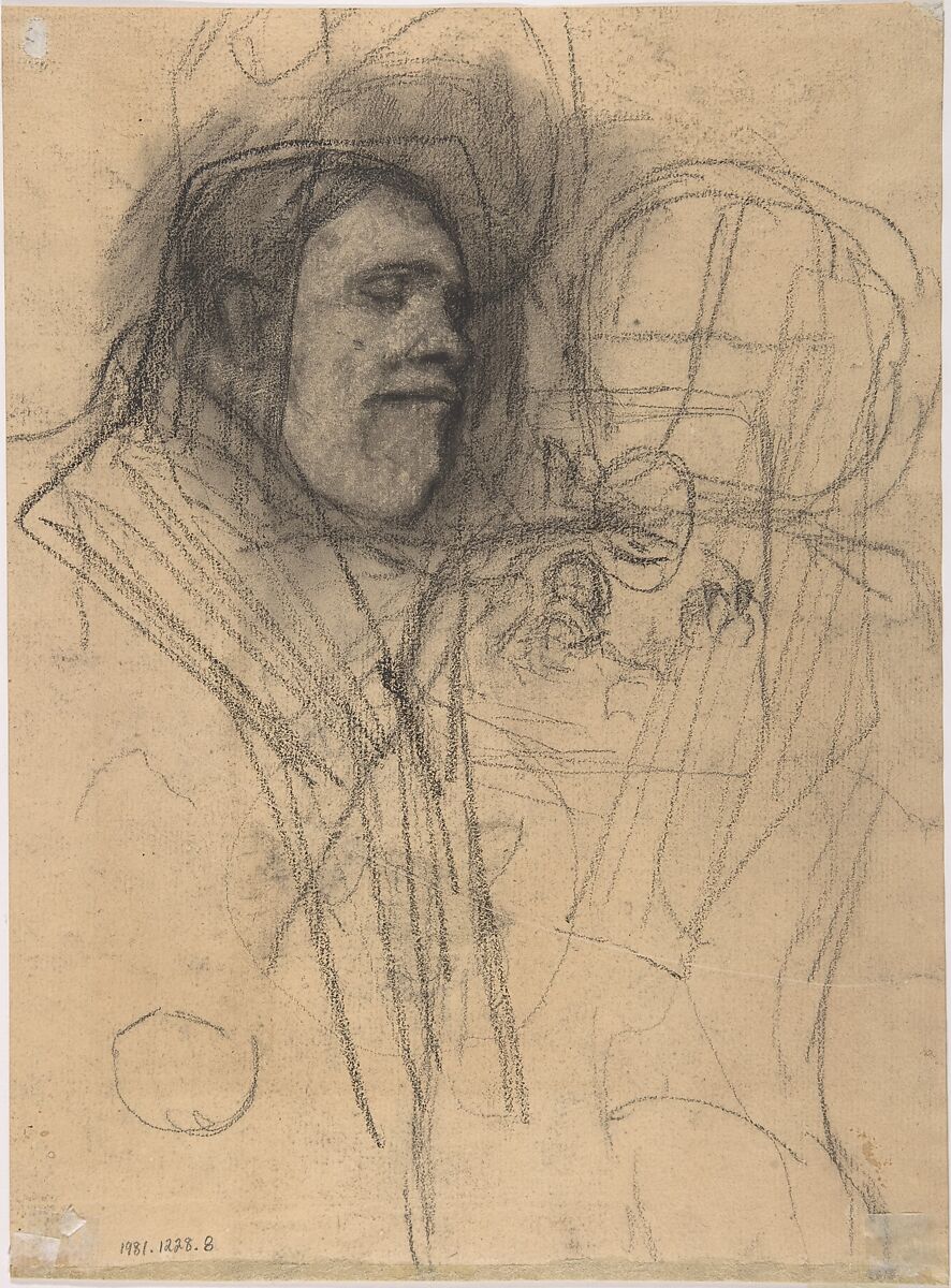 Standing man with beer mugs, Félicien Rops (Belgian, Namur 1833–1898 Essonnes), Black chalk