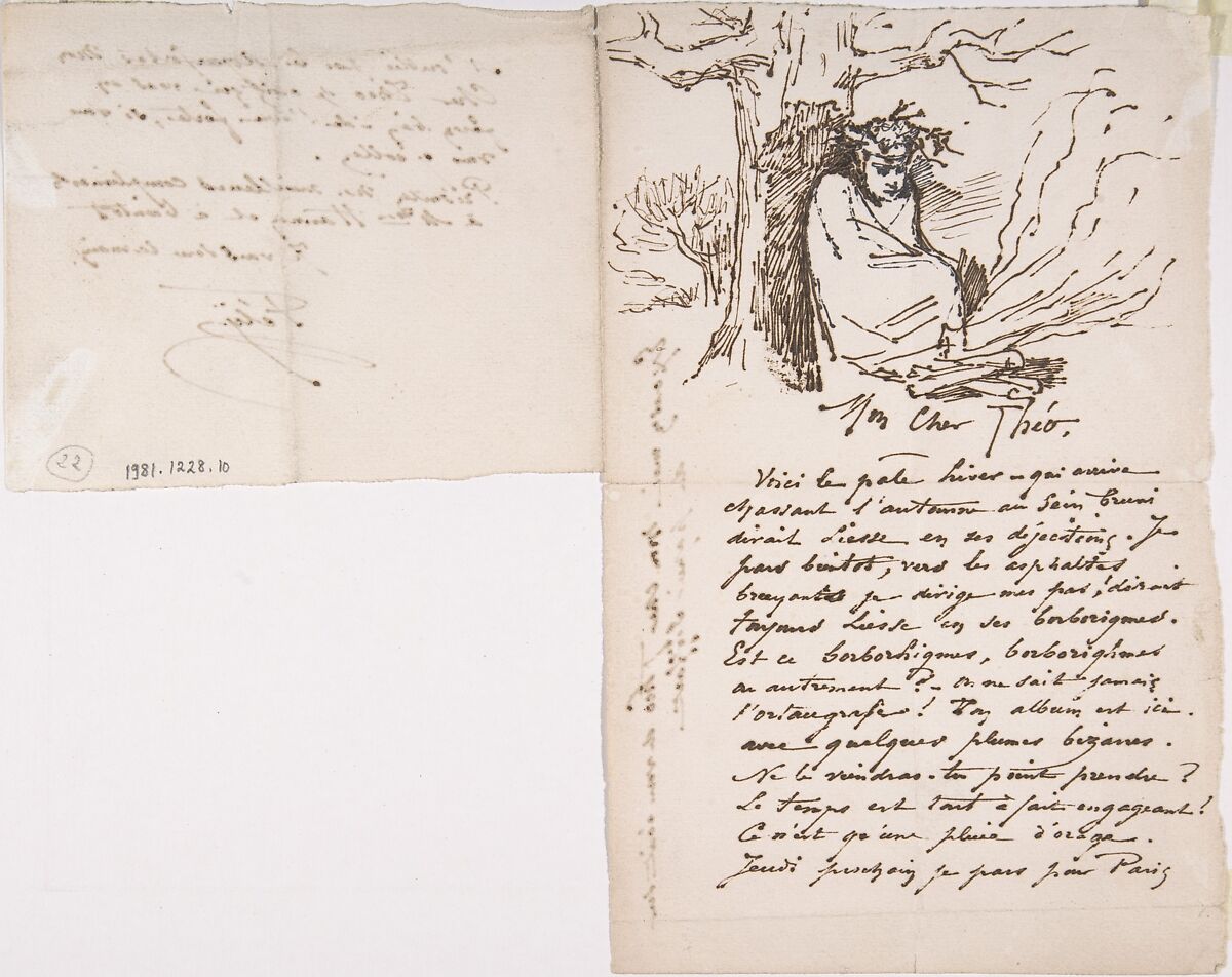 Letter to Theo Hanon, from Rops, signed Fély, Félicien Rops (Belgian, Namur 1833–1898 Essonnes), Pen and brown and black ink 