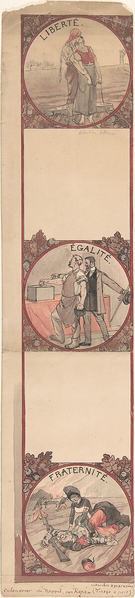 Liberté, Egalité, Fraternité, Félicien Rops (Belgian, Namur 1833–1898 Essonnes), Pen and black ink and watercolor 