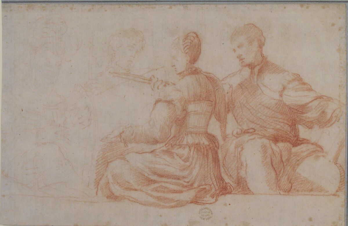 A Frieze Portraying a  Music Party, Niccolò dell' Abate (Italian, Modena 1509–1571 Fontainebleau (?))  , circle of, Red chalk