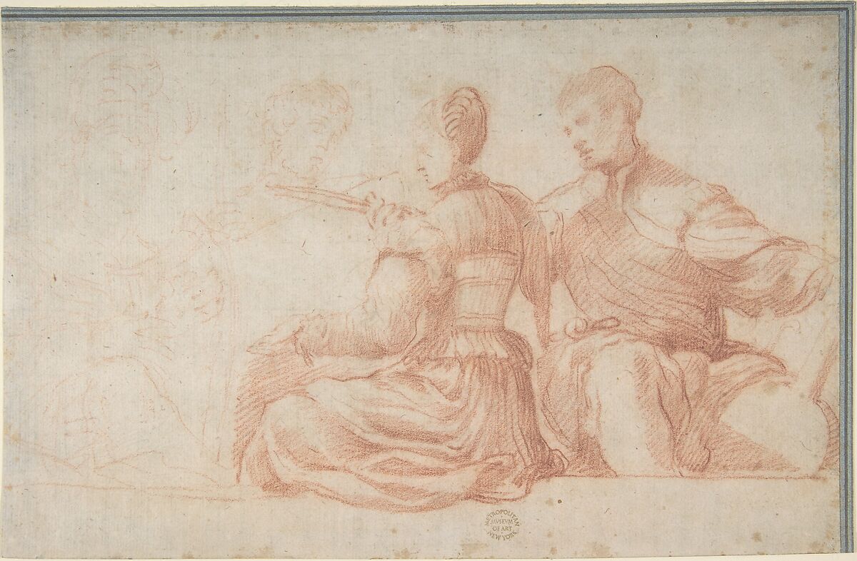 A Frieze Portraying a  Music Party, Niccolò dell&#39; Abate (Italian, Modena 1509–1571 Fontainebleau (?))  , circle of, Red chalk 