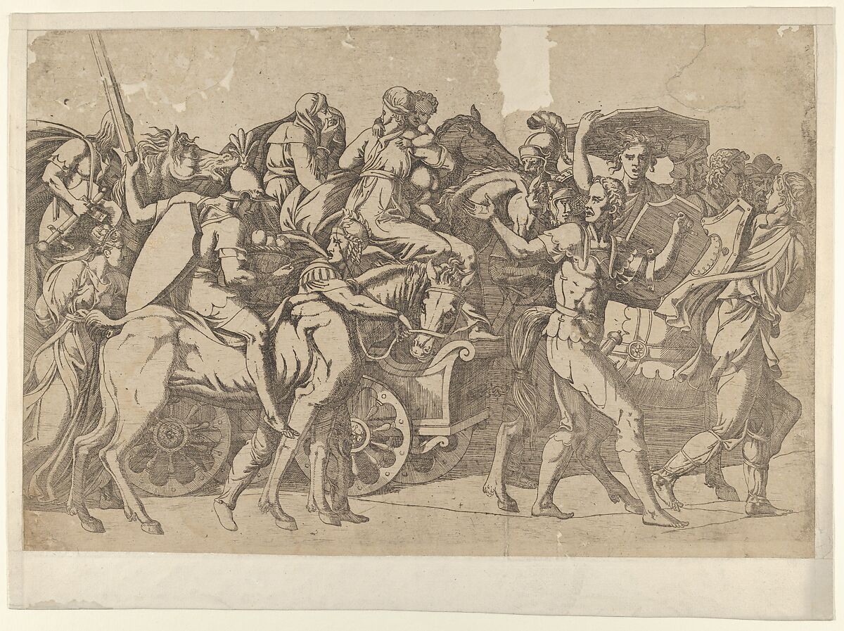 A Roman Army on the March - Troop Convoy, Antonio Fantuzzi (Italian, active France, 1537–45), Etching 
