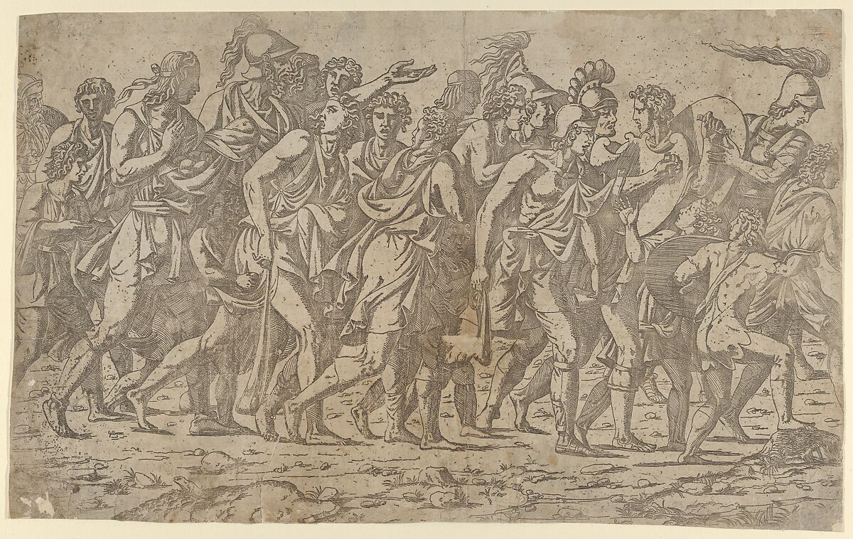 A Roman Army on the March - Marching Slingers, Antonio Fantuzzi (Italian, active France, 1537–45), Etching 