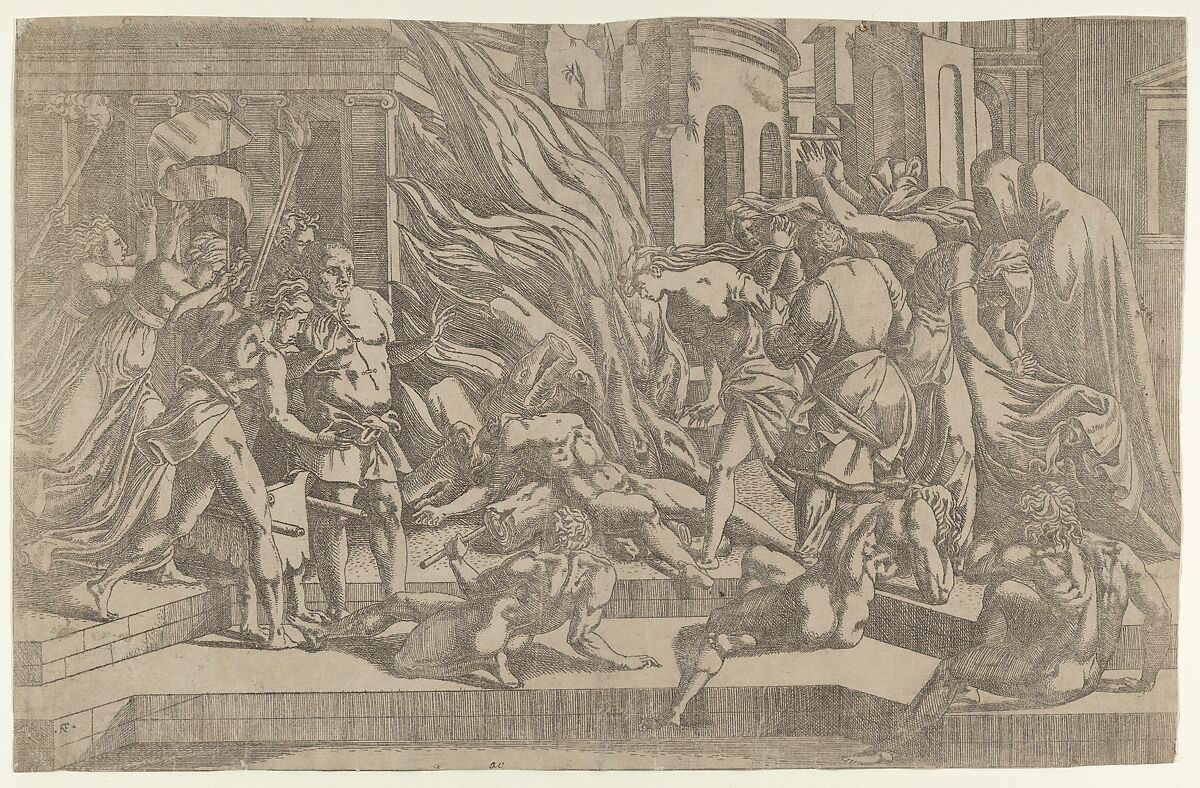 Burning of a corpse, Antonio Fantuzzi (Italian, active France, 1537–45), Etching 