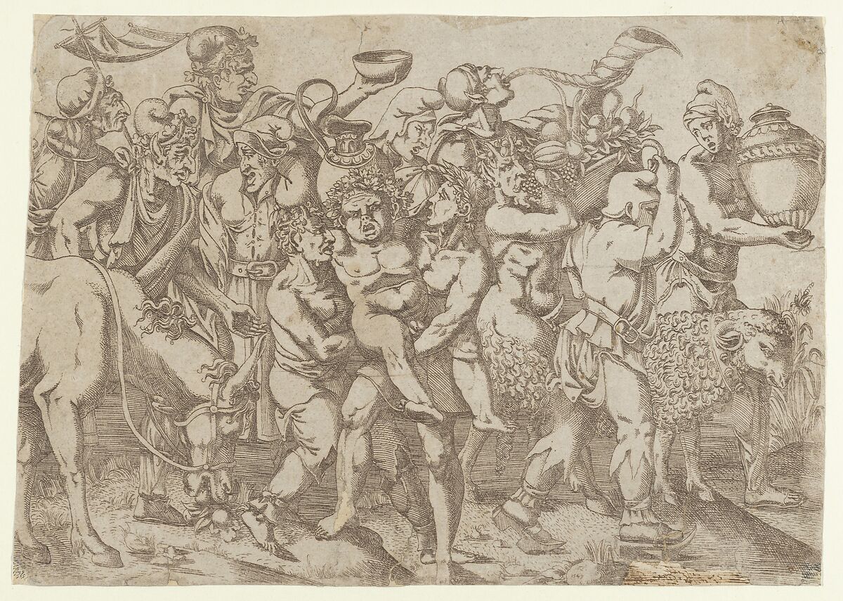 Silenus Carried, Antonio Fantuzzi (Italian, active France, 1537–45), Etching 