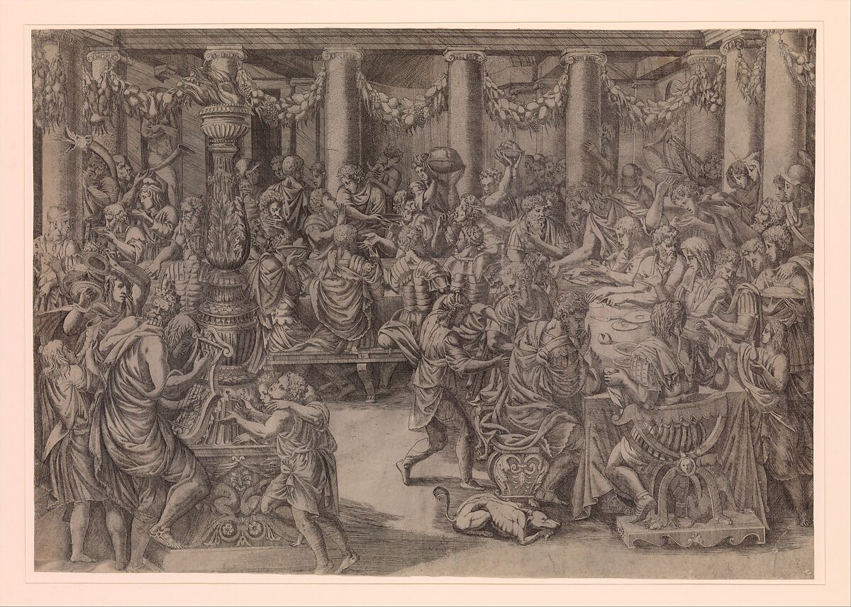 Banquet of Scipio, Antonio Fantuzzi (Italian, active France, 1537–45), Etching 