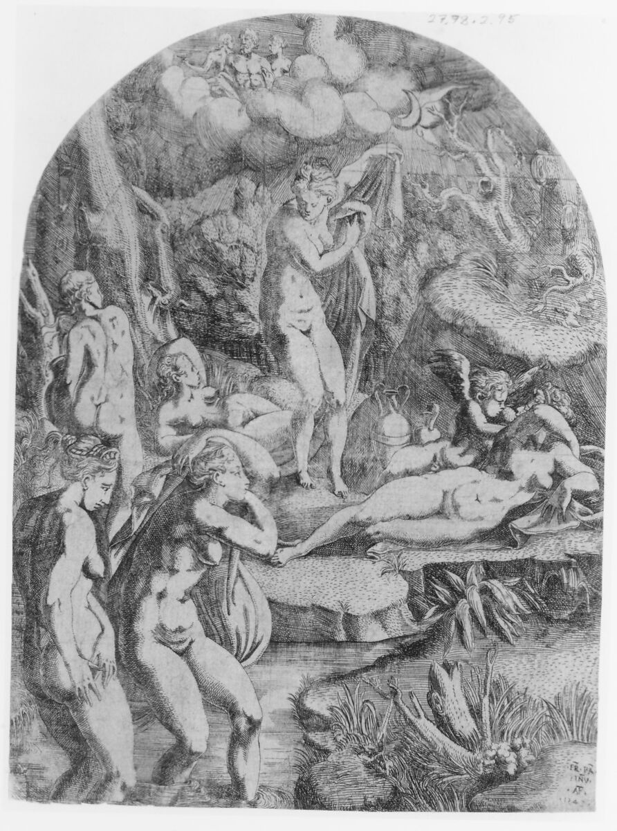 Nymphs Bathing, Antonio Fantuzzi (Italian, active France, 1537–45), Etching