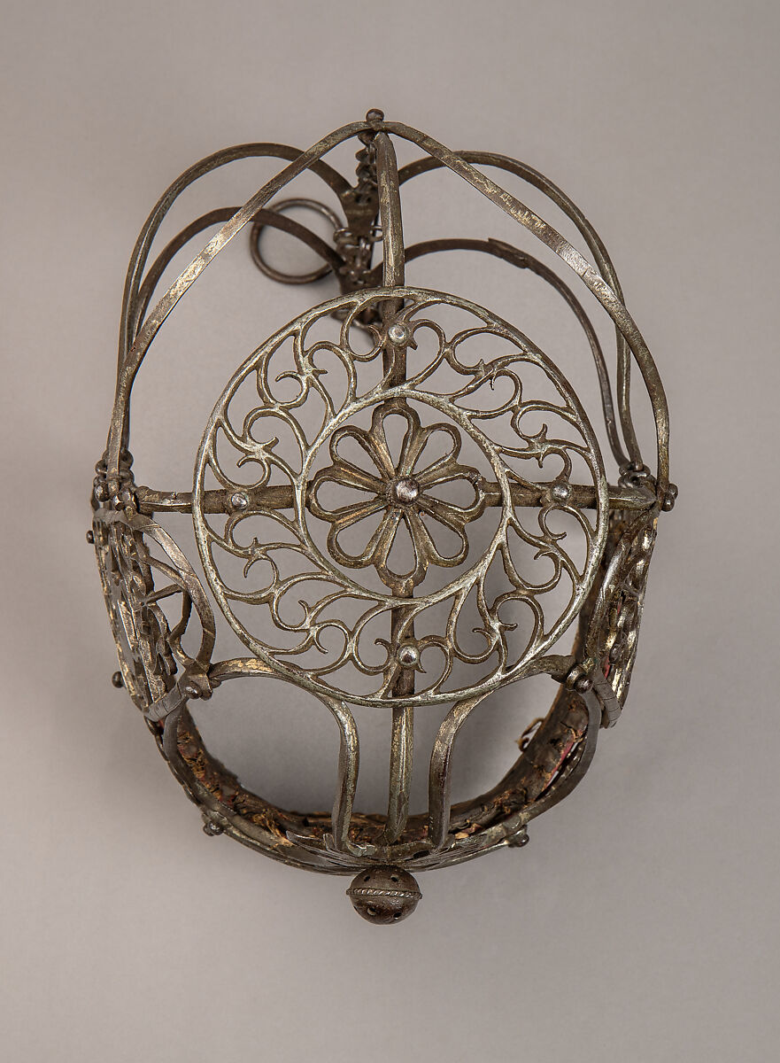 Horse Muzzle, Iron, tin, silk, leather, German, possibly Saxony