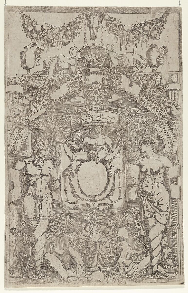 Ornament Panel with Terms and Spiral Bases, Antonio Fantuzzi (Italian, active France, 1537–45), Etching 