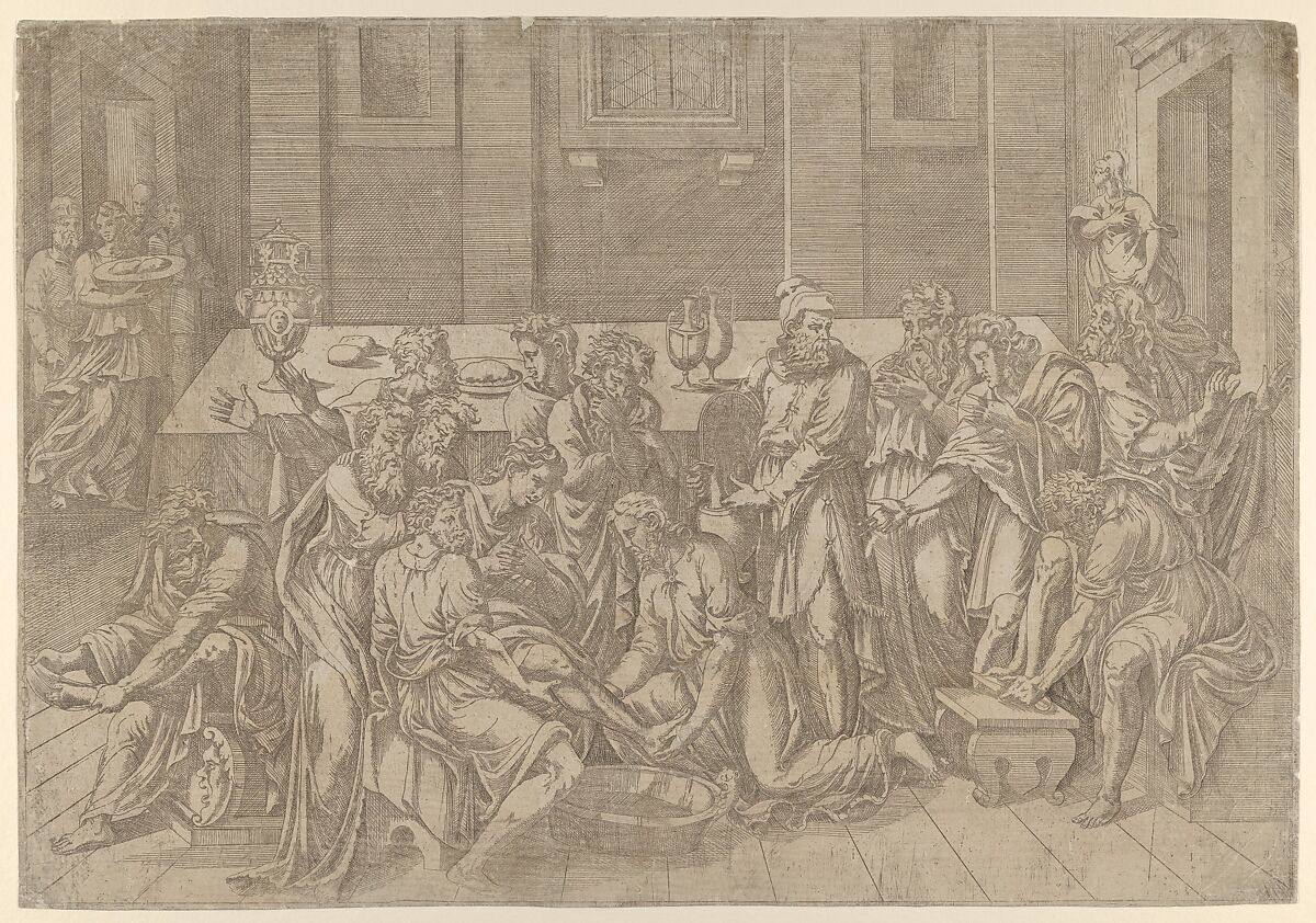 Christ Washing the Feet of his Disciples, Antonio Fantuzzi (Italian, active France, 1537–45), Etching 