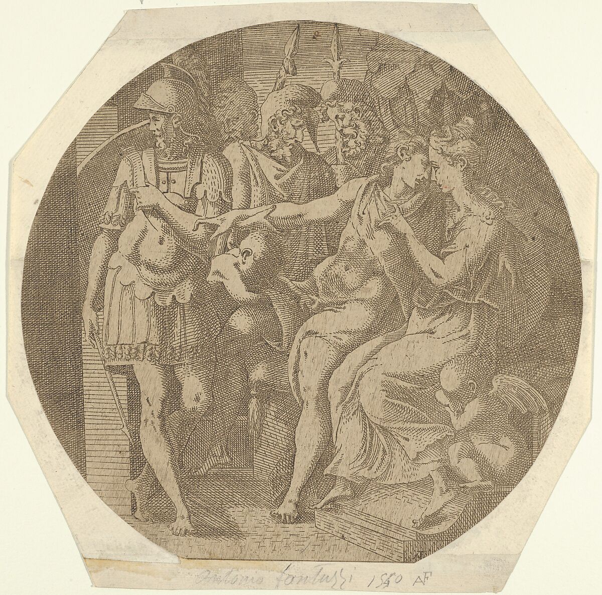 A Man Saying his Farewells to a Woman, Antonio Fantuzzi (Italian, active France, 1537–45), Etching 