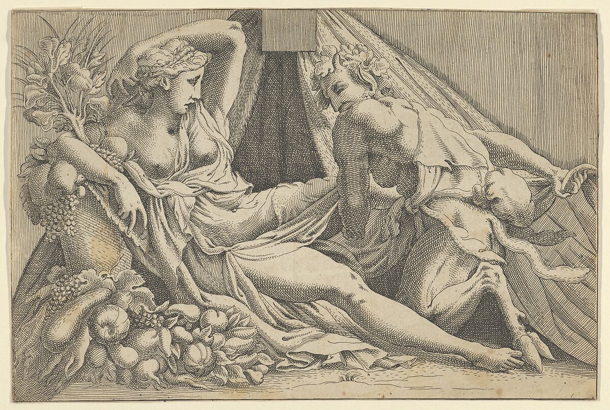Jupiter and Antiope, Antonio Fantuzzi (Italian, active France, 1537–45), Etching 