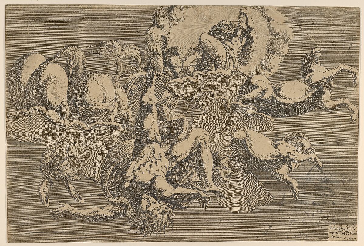 The Fall of Phaeton, Antonio Fantuzzi (Italian, active France, 1537–45), Etching 