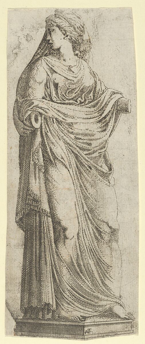 Woman Looking over Her Shoulder, Antonio Fantuzzi (Italian, active France, 1537–45), Etching 