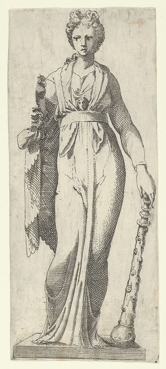 Melpomene, from the Mattei sarcophagus, Rome, Antonio Fantuzzi (Italian, active France, 1537–45), Etching 