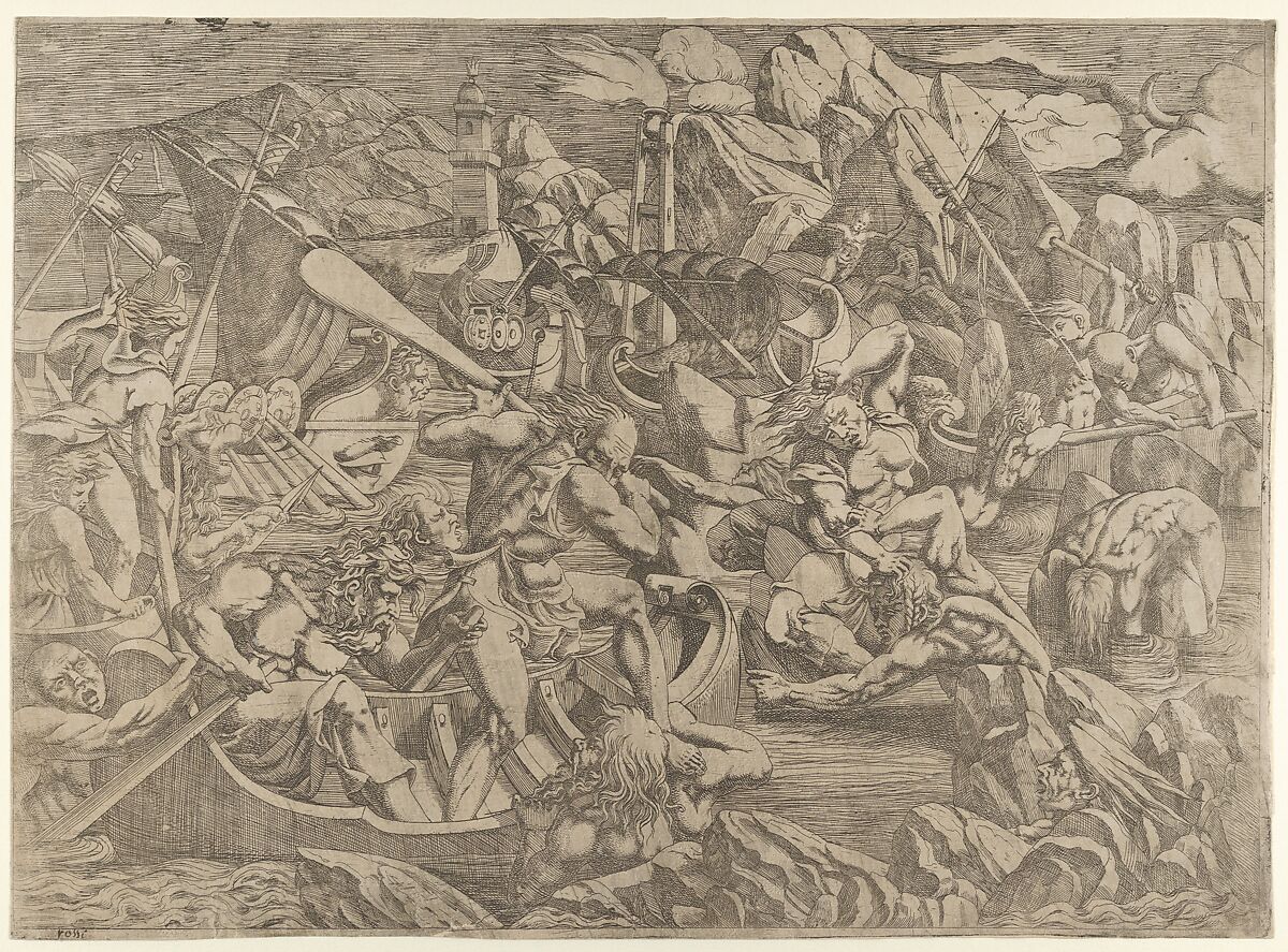 Revenge of Nauplius, Antonio Fantuzzi (Italian, active France, 1537–45), Etching 