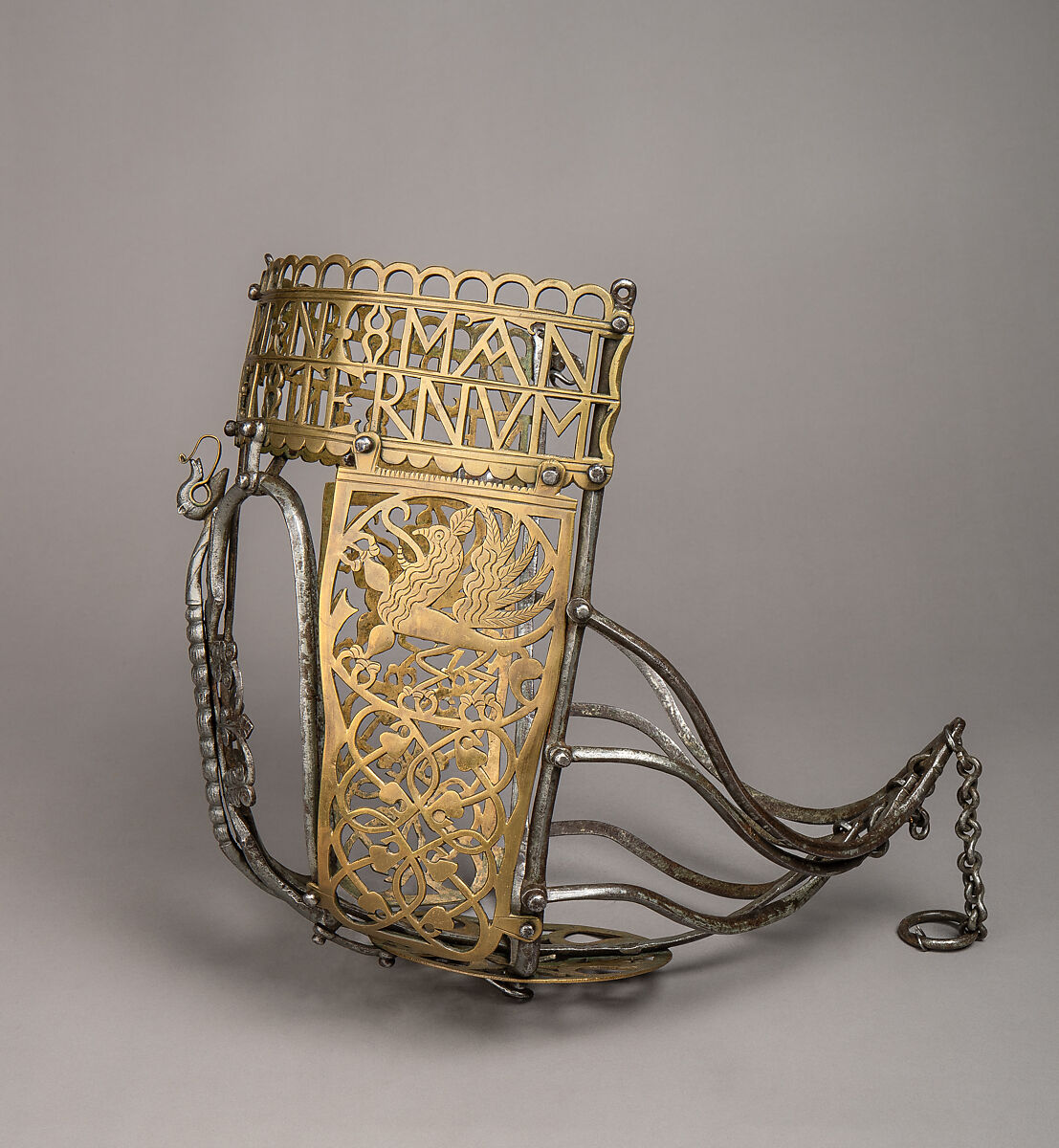 Horse Muzzle, Iron alloy, copper alloy, tin, German, possibly Saxony