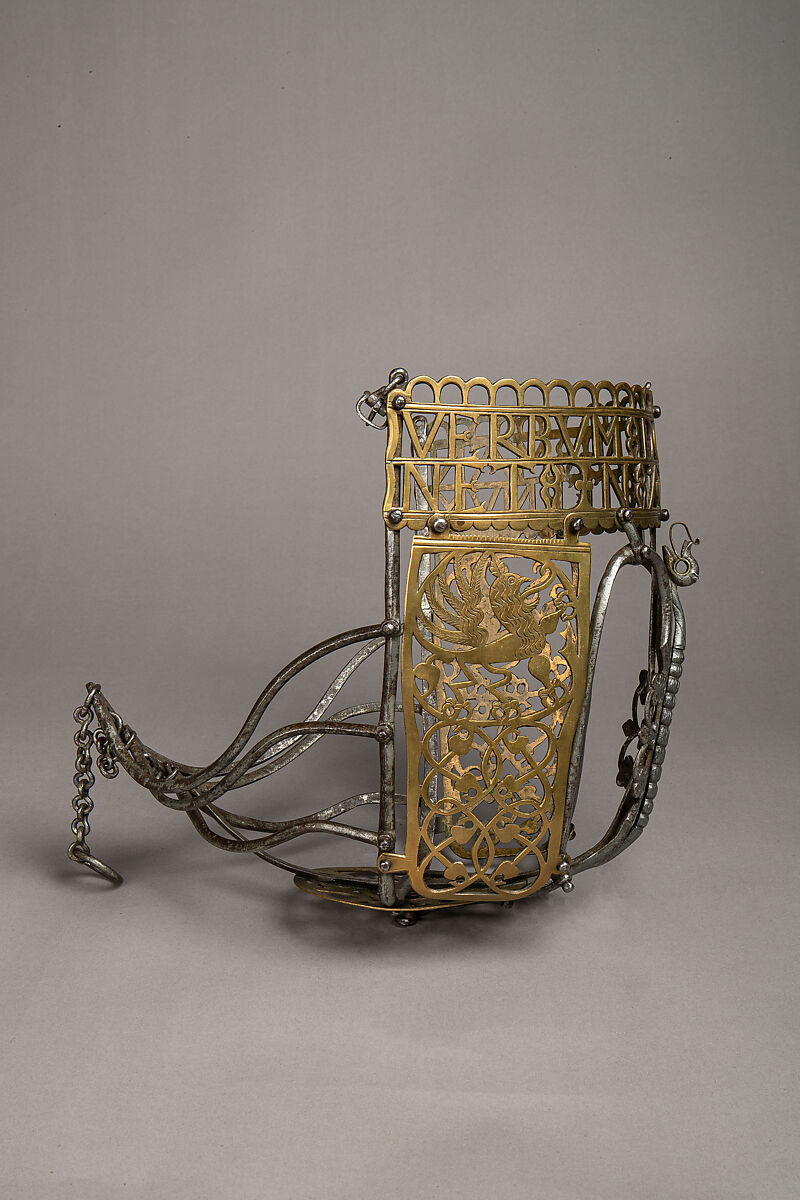 Horse Muzzle, Iron alloy, copper alloy, tin, German, possibly Saxony