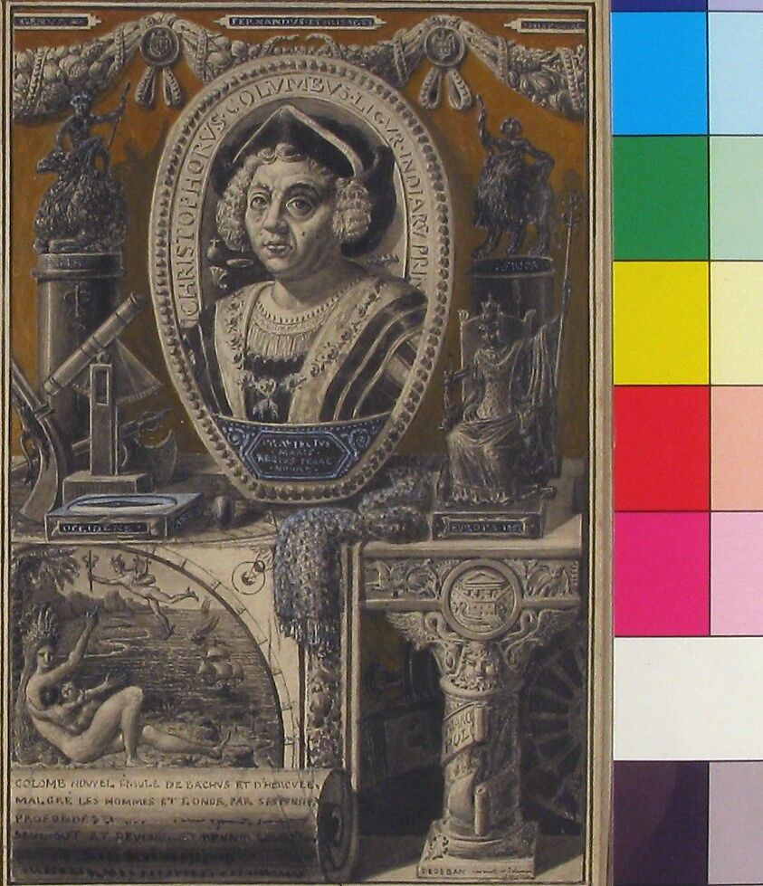 Christopher Columbus, Jean-Baptiste Dedéban (French, 1781–1849), Pen, ink and brown wash heightened with gouache