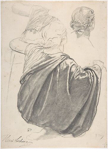 Studies of a Draped Female Figure, Kneeling, Seen from the Back, for the East Transept of the Chruch of Sainte-Clothilde, Paris