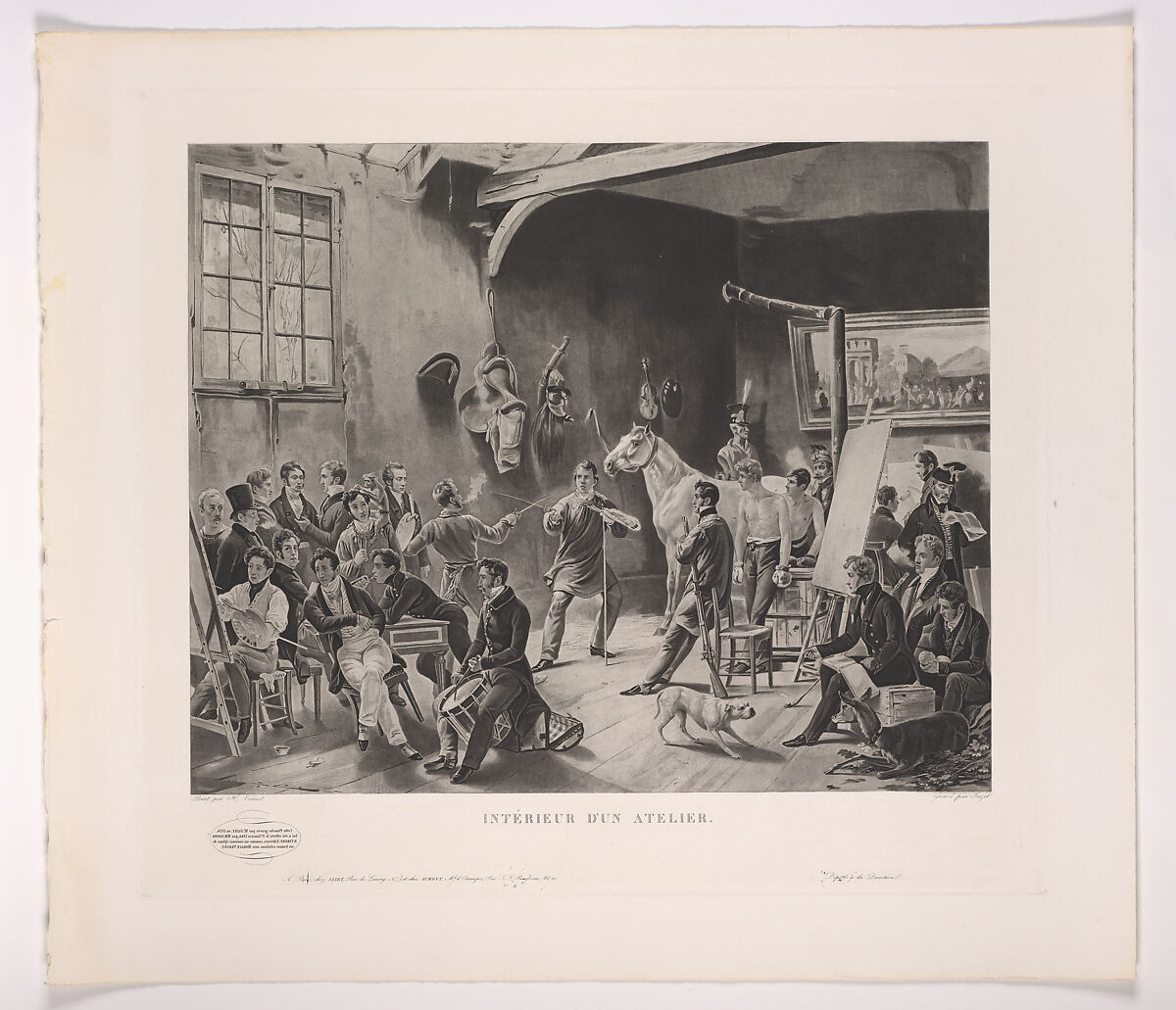 The Studio of Horace Vernet (Intérieur d'un Atelier), 1824, After Horace Vernet (French, Paris 1789–1863 Paris), Aquatint on heavy white wove paper 