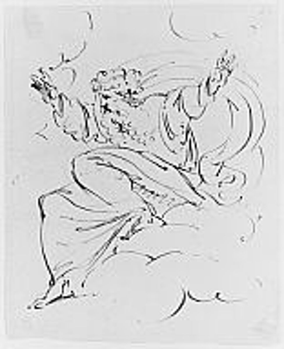 God The Father Creating (?) (recto); Study of neo-classical statue of a nude male (verso), Luigi Sabatelli (Italian, Florence 1772–1850 Milan), Pen and brown ink over graphite (recto); graphite (verso)