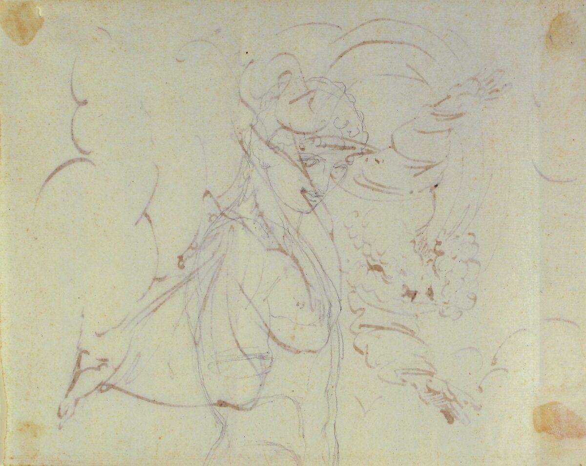God The Father Creating (?) (recto); Study of neo-classical statue of a nude male (verso), Luigi Sabatelli (Italian, Florence 1772–1850 Milan), Pen and brown ink over graphite (recto); graphite (verso)