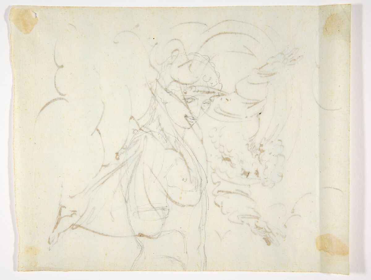 God The Father Creating (?) (recto); Study of neo-classical statue of a nude male (verso), Luigi Sabatelli (Italian, Florence 1772–1850 Milan), Pen and brown ink over graphite (recto); graphite (verso)