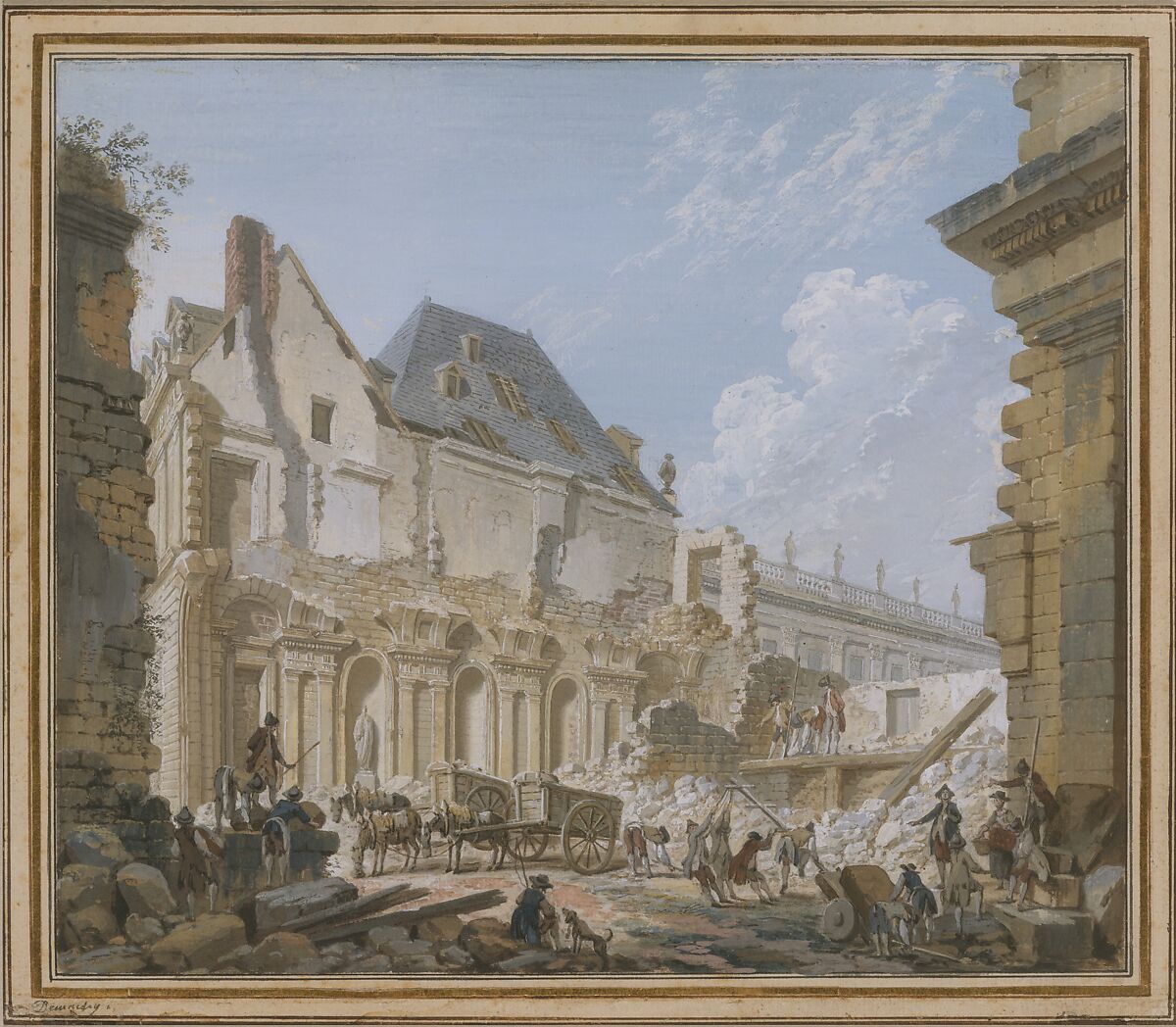 Demolition of the Old Vestibule of the Palais-Royal, Paris, Pierre Antoine Demachy (French, Paris 1723–1807 Paris), Gouache over traces of graphite