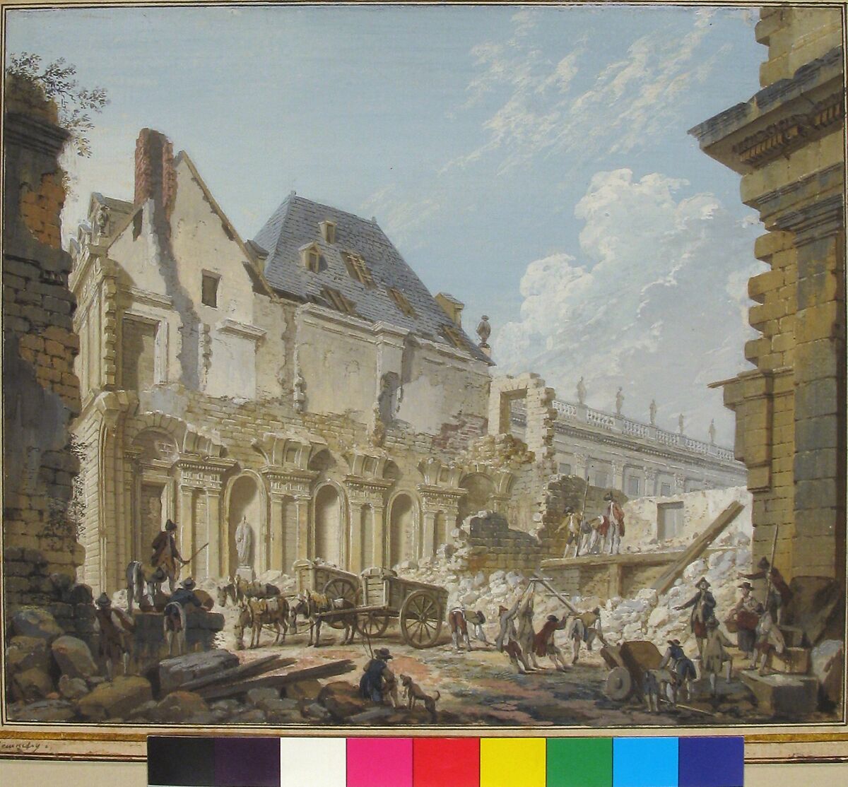 Demolition of the Old Vestibule of the Palais-Royal, Paris, Pierre Antoine Demachy (French, Paris 1723–1807 Paris), Gouache over traces of graphite
