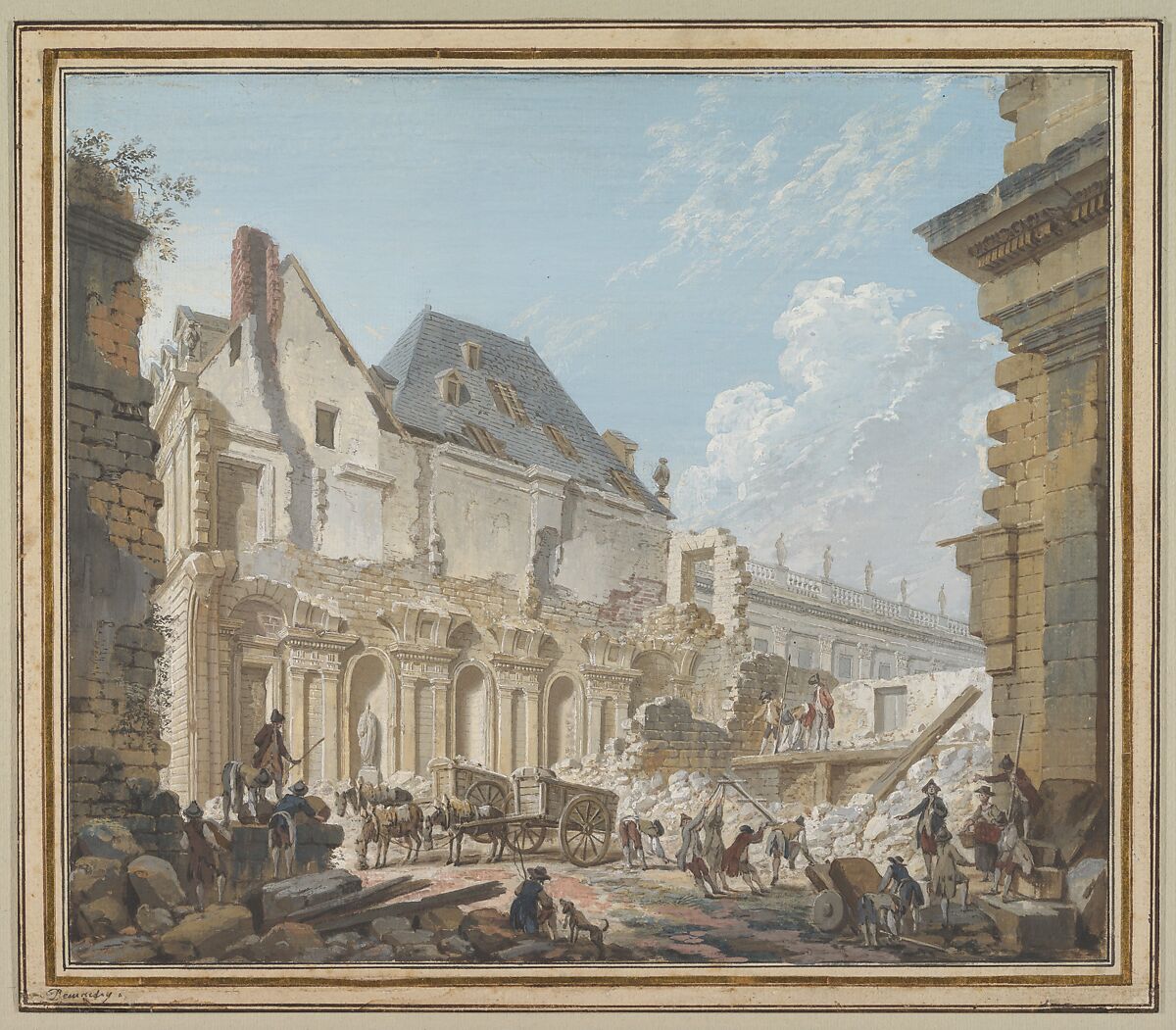 Demolition of the Old Vestibule of the Palais-Royal, Paris, Pierre Antoine Demachy (French, Paris 1723–1807 Paris), Gouache over traces of graphite 
