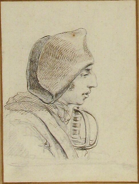 Head of a soldier in profile, with a sword handle, Baron Dominique Vivant Denon (French, Givry 1747–1825 Paris), Pen and brown ink over black chalk