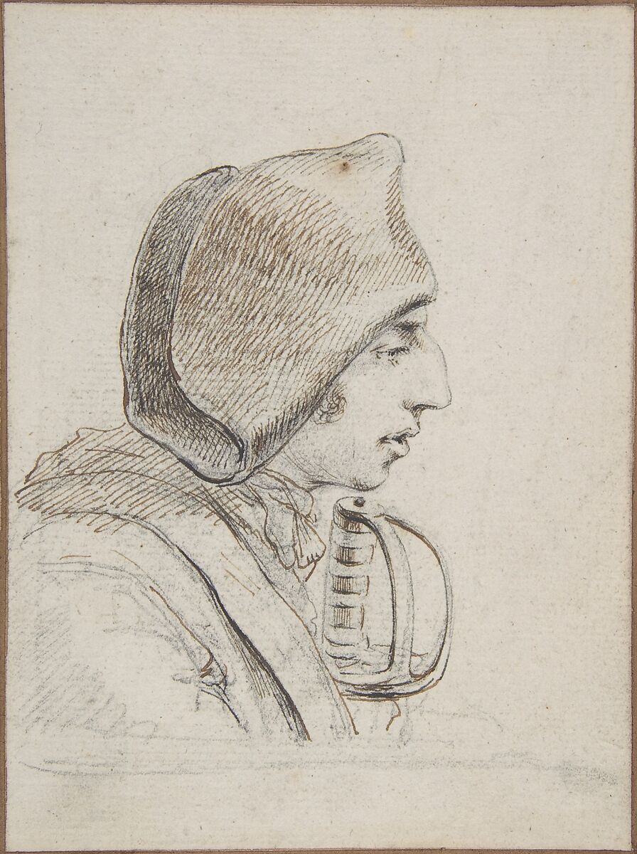 Head of a soldier in profile, with a sword handle, Baron Dominique Vivant Denon (French, Givry 1747–1825 Paris), Pen and brown ink over black chalk 