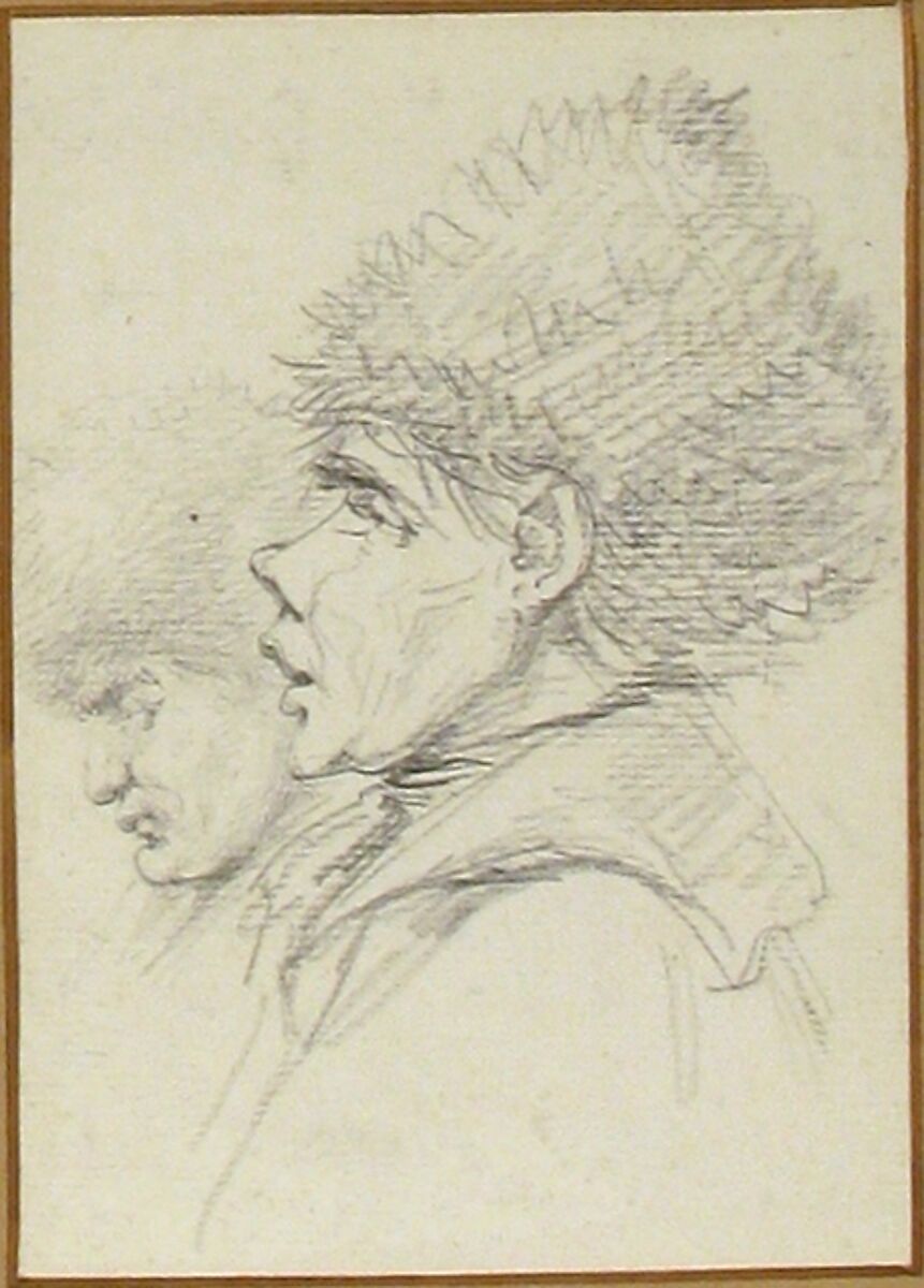 Profile of two soldiers wearing fur caps, Baron Dominique Vivant Denon (French, Givry 1747–1825 Paris), Black chalk