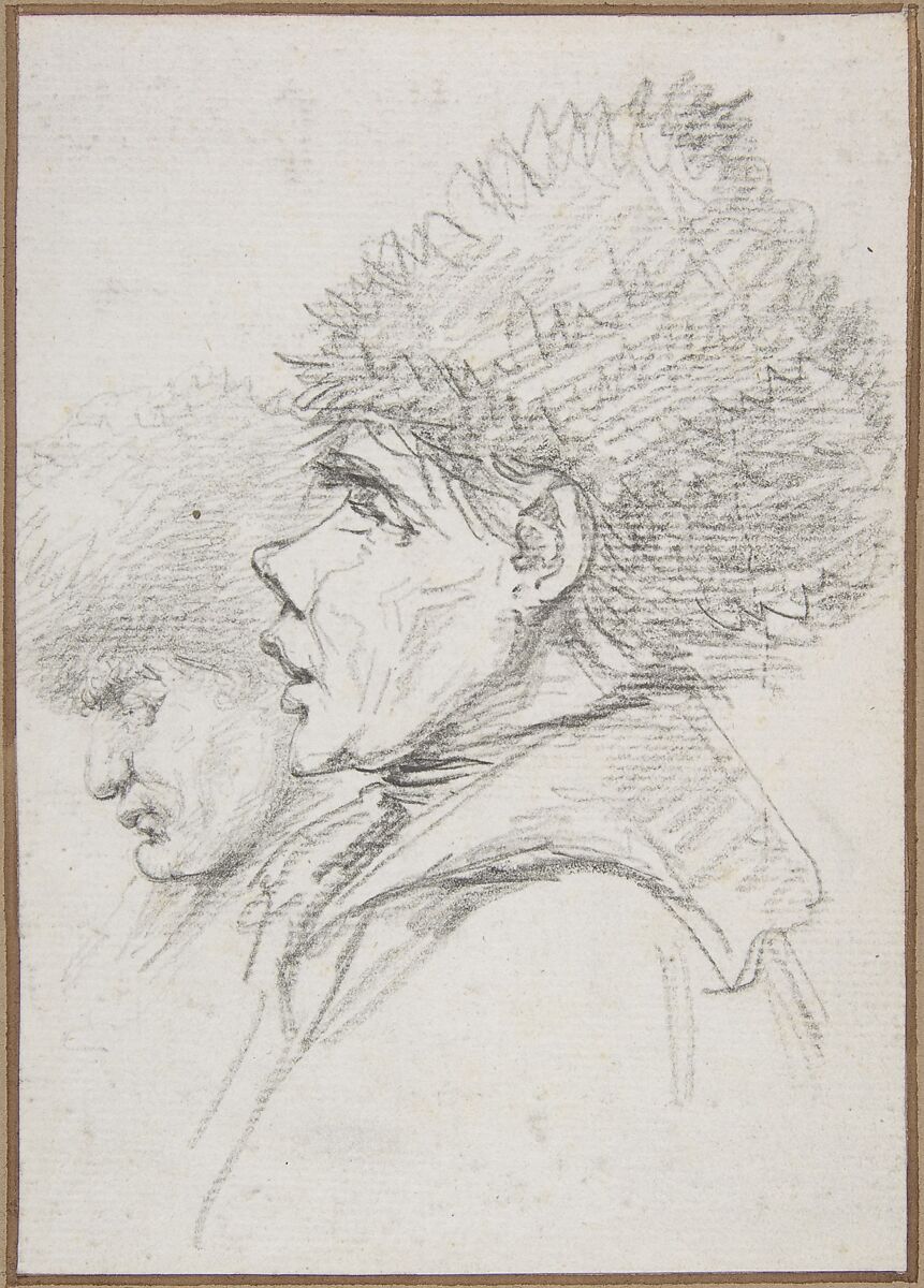 Profile of two soldiers wearing fur caps, Baron Dominique Vivant Denon (French, Givry 1747–1825 Paris), Black chalk 