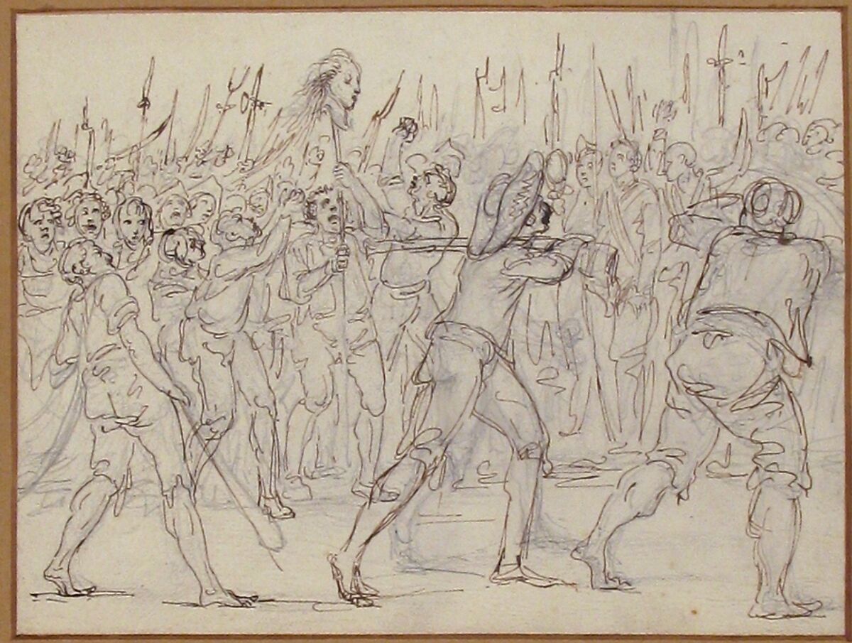 The Head of Jean Féraud (1759–1795), a Deputy at the Convention, Carried on a Pike, May 21, 1795, Baron Dominique Vivant Denon (French, Givry 1747–1825 Paris), Pen and brown ink over black chalk