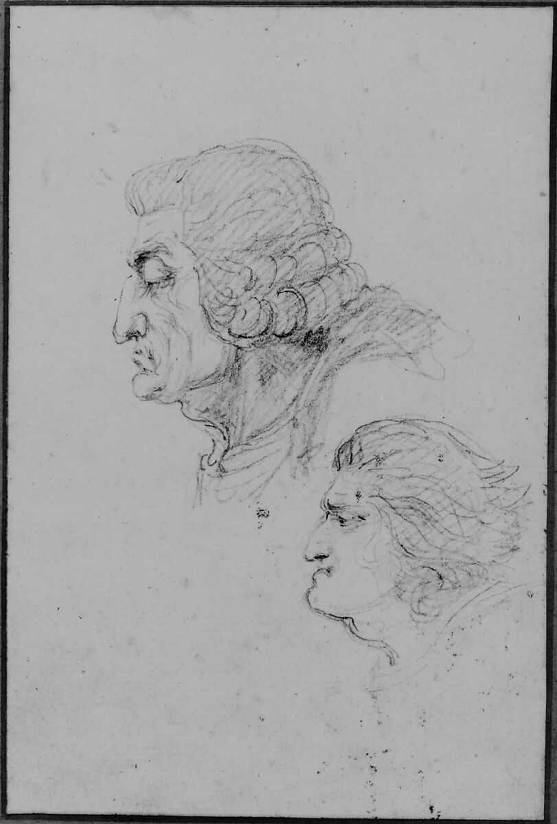 Portraits of Jean-Baptiste-Joseph Gobel (1727-1794), Bishop of Paris in 1792-93, and Pierre-Gaspard Chaumette (1763-1794), Procurator of the Commune in 1792, sketched on the way to the guillotine, April 12, 1794., Baron Dominique Vivant Denon (French, Givry 1747–1825 Paris), Black chalk