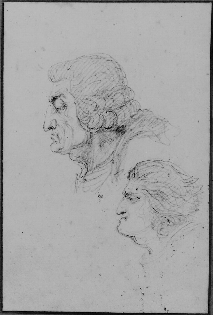 Portraits of Jean-Baptiste-Joseph Gobel (1727-1794), Bishop of Paris in 1792-93, and Pierre-Gaspard Chaumette (1763-1794), Procurator of the Commune in 1792, sketched on the way to the guillotine, April 12, 1794., Baron Dominique Vivant Denon (French, Givry 1747–1825 Paris), Black chalk