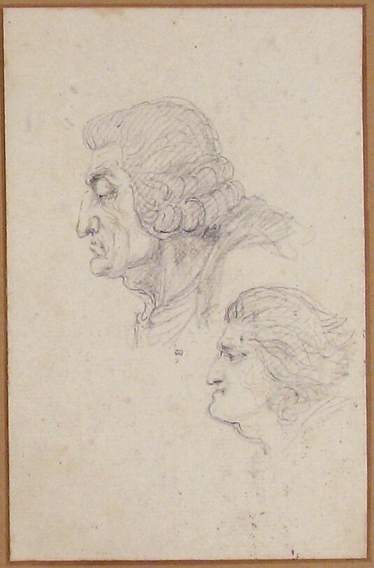 Portraits of Jean-Baptiste-Joseph Gobel (1727-1794), Bishop of Paris in 1792-93, and Pierre-Gaspard Chaumette (1763-1794), Procurator of the Commune in 1792, sketched on the way to the guillotine, April 12, 1794., Baron Dominique Vivant Denon (French, Givry 1747–1825 Paris), Black chalk