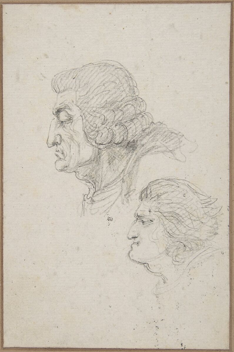 Portraits of Jean-Baptiste-Joseph Gobel (1727-1794), Bishop of Paris in 1792-93, and Pierre-Gaspard Chaumette (1763-1794), Procurator of the Commune in 1792, sketched on the way to the guillotine, April 12, 1794., Baron Dominique Vivant Denon (French, Givry 1747–1825 Paris), Black chalk 