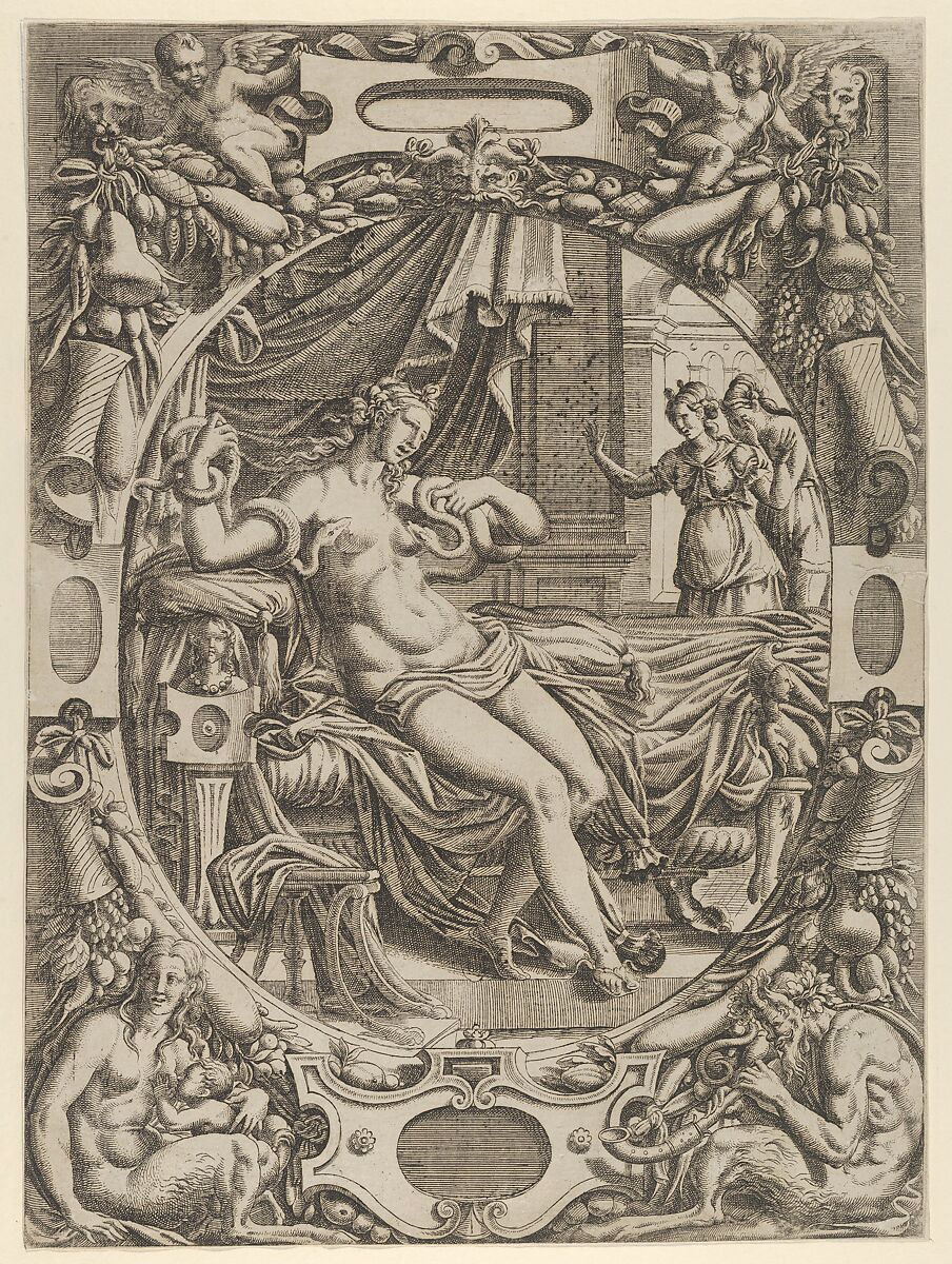 Cleopatra Bitten by an Asp, Jean Mignon (French, active 1535–ca. 1555), Etching 
